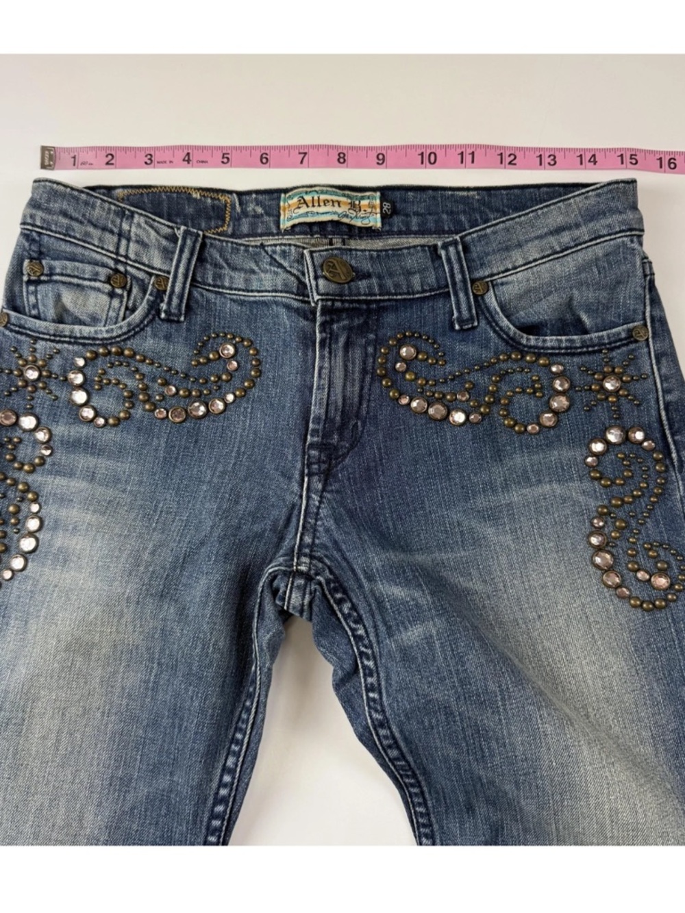Allen B Jeans Womens 28 Blue Bootcut Y2K Studded Rhinestone Denim Made in USA - Picture 9 of 13